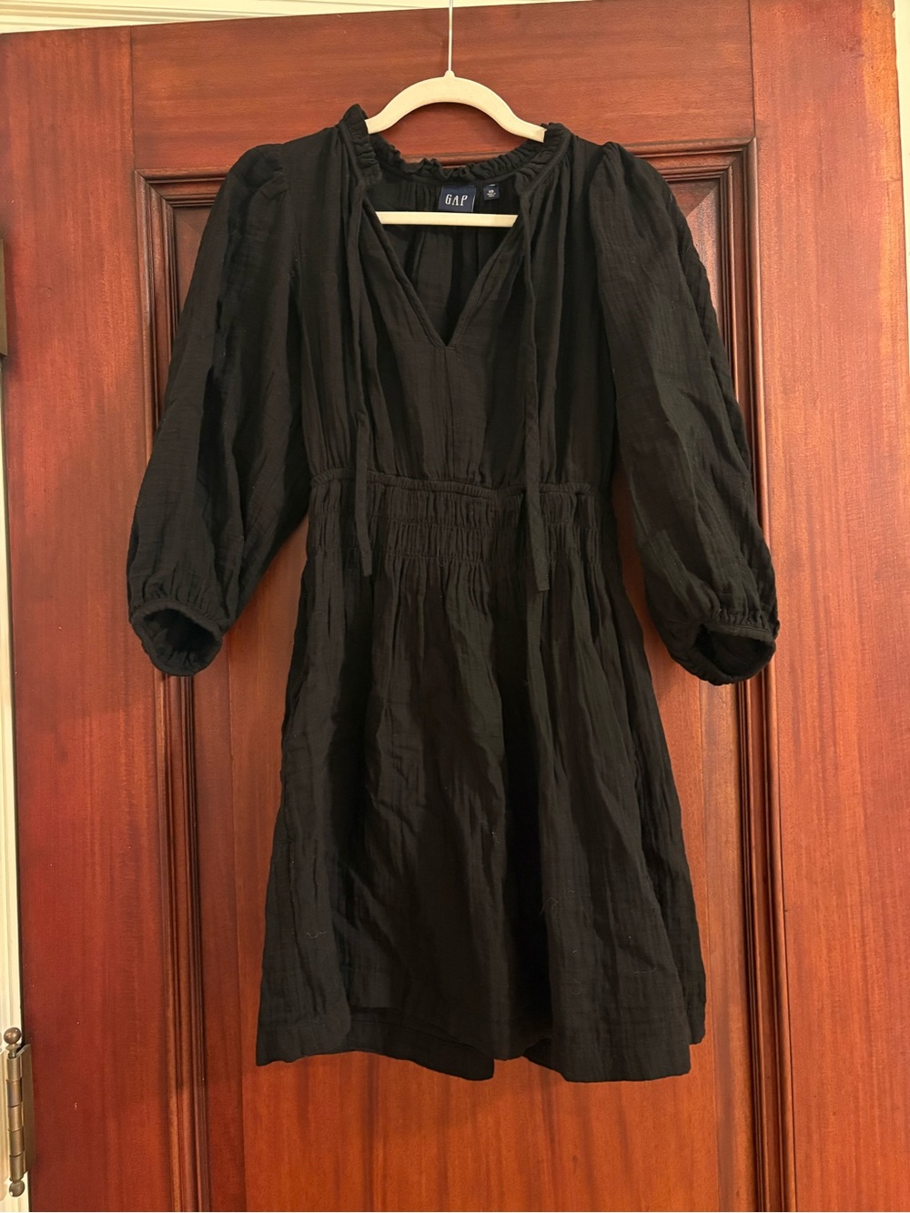 GAP Black V-Neck Smocked-Waist Mini Dress